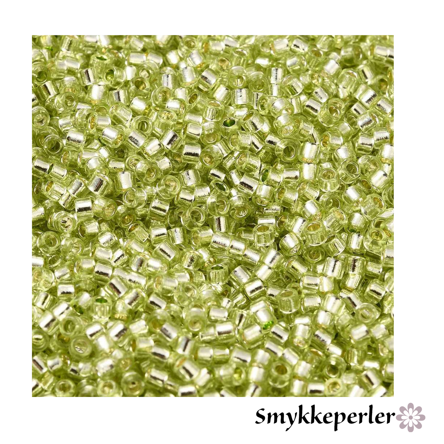 Cylinderperler delica style 2x1,5mm. 10g. Lime transparent.