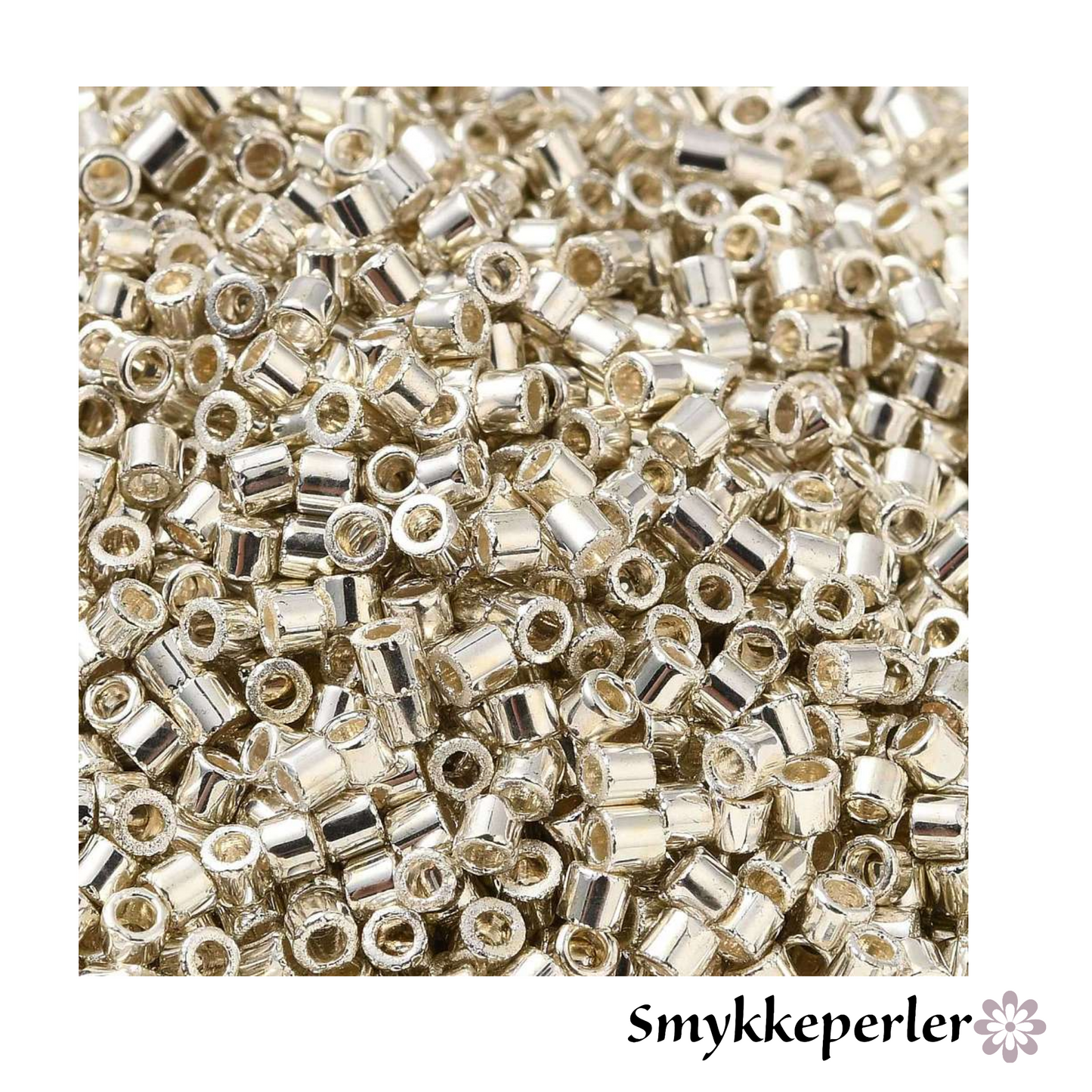 Cylinderperler delica style 2x1,5mm. 10g. Sølvplated