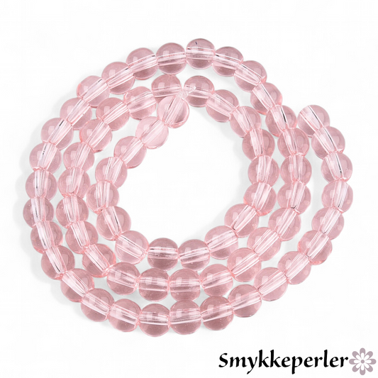 Runde glasperler rosa 6 mm. Hel streng.